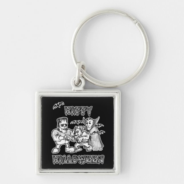 Funny Monsters - Happy Halloween Keychain (Front)