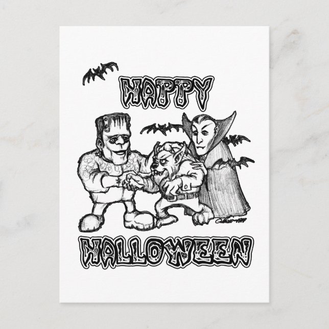 Funny Monsters - Happy Halloween Postcard (Front)