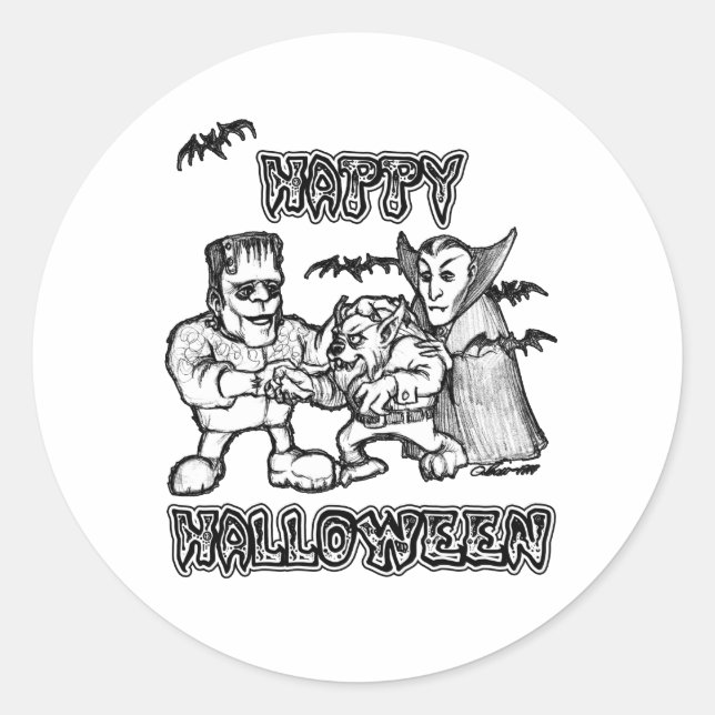 Funny Monsters - Happy Halloween Sticker (Front)