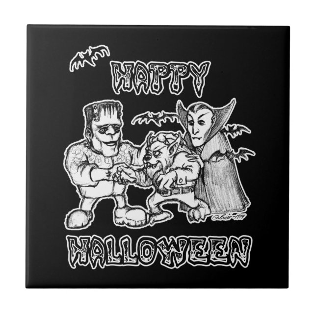 Funny Monsters - Happy Halloween Tile (Front)