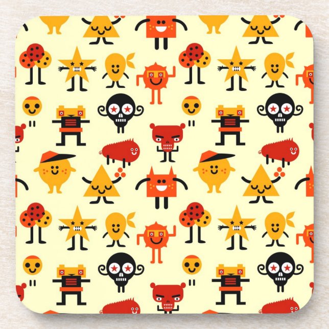 Funny monsters pattern coaster (Front)