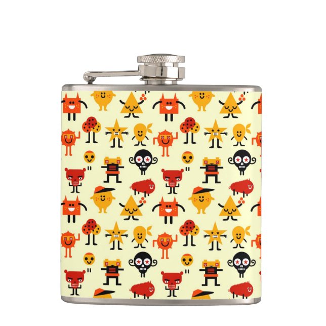 Funny monsters pattern hip flask (Front)