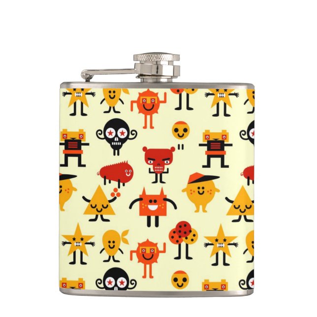 Funny monsters pattern hip flask (Front)