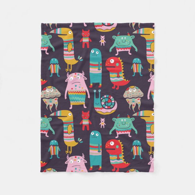 Funny monsters seamless pattern fleece blanket (Front)