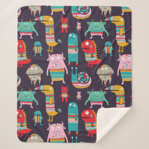 Funny monsters seamless pattern sherpa blanket