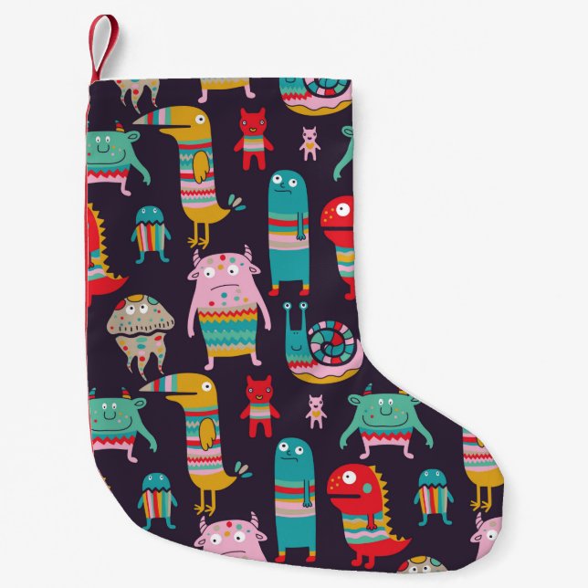 Funny monsters seamless pattern small christmas stocking (Front)