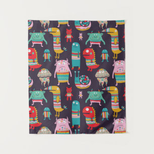 Funny monsters seamless pattern tapestry