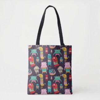 Funny monsters seamless pattern tote bag