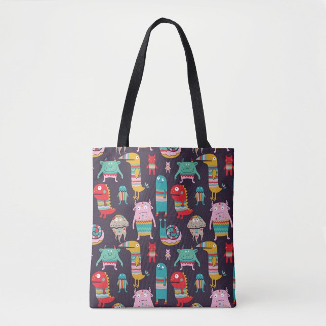 Funny monsters seamless pattern tote bag (Front)