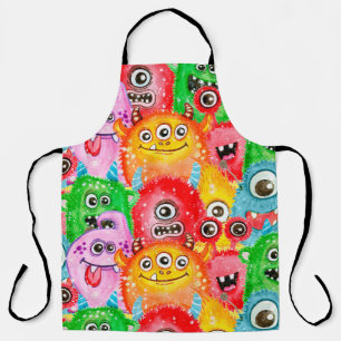 Funny Monsters, Watercolor Seamless Pattern. Apron
