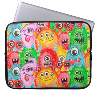 Funny Monsters, Watercolor Seamless Pattern. Laptop Sleeve