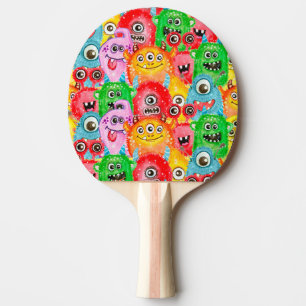 Funny Monsters, Watercolor Seamless Pattern. Ping Pong Paddle
