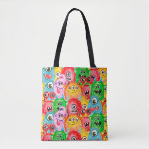 Funny Monsters, Watercolor Seamless Pattern. Tote Bag