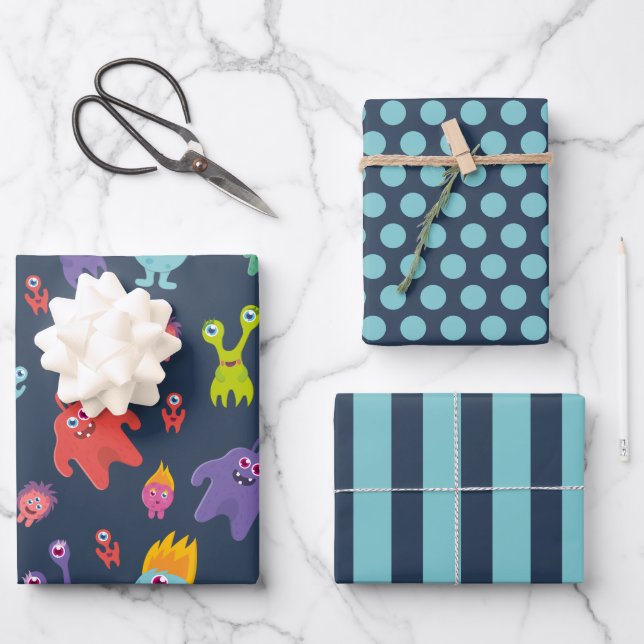 Funny Monsters Wrapping Paper Set (Front)