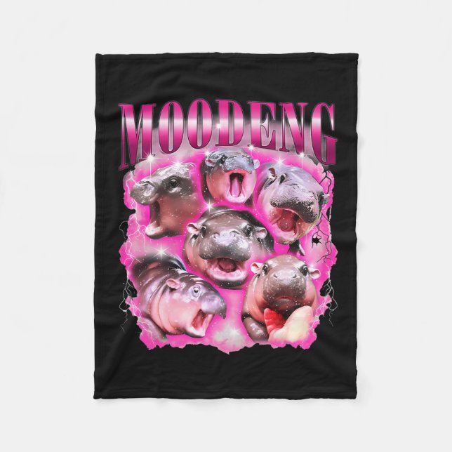 Funny Moo-deng Ba  Fleece Blanket (Front)
