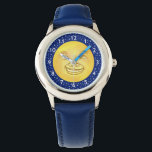 Funny Moon Man Outer Space Vintage Watch<br><div class="desc">This original watch design is derived from an antique image of a smiling moon face. It could also be the sun. It has a wide smile and somewhat crossed eyes - because it's staring at the watch dial on its nose. The numbers are white on a field of grayish stars...</div>