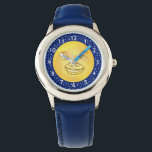 Funny Moon Man Outer Space Vintage Watch<br><div class="desc">This original watch design is derived from an antique image of a smiling moon face. It could also be the sun. It has a wide smile and somewhat crossed eyes - because it's staring at the watch dial on its nose. The numbers are white on a field of grayish stars...</div>