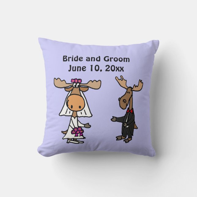 Funny Moose Bride and Groom Wedding Design Throw Pillow (Front)