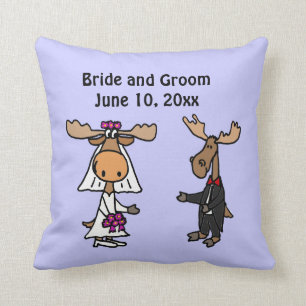 Funny Moose Bride and Groom Wedding Design Throw Pillow