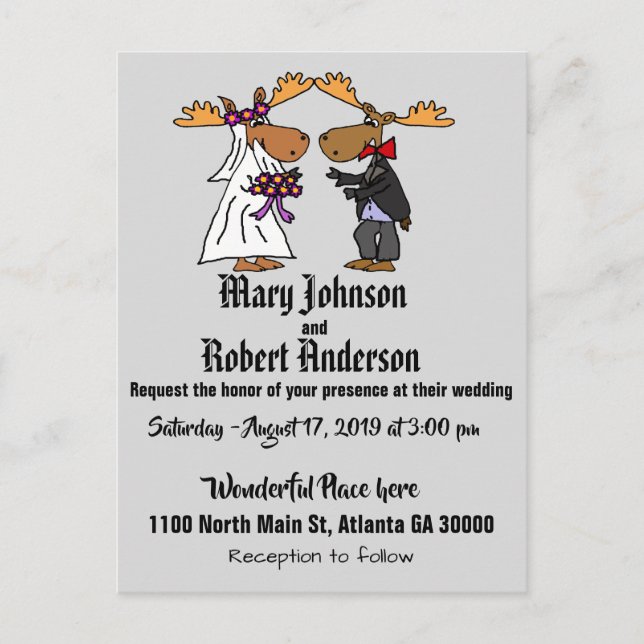 Funny Moose Bride and Groom Wedding Invitation (Front)