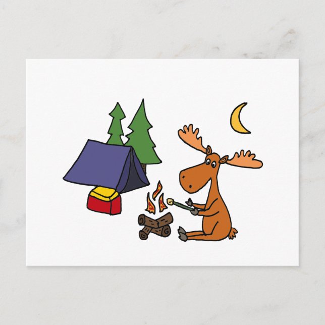 Funny Moose Camping Cartoon Postcard (Front)