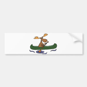 Funny Moose Canoeing Cartoon Bumper Sticker