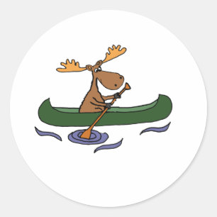 Funny Moose Canoeing Design Classic Round Sticker