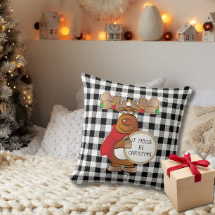 Funny Moose Cartoon Country Rustic Christmas Throw Pillow