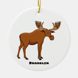 Funny moose cartoon illustration ceramic ornament