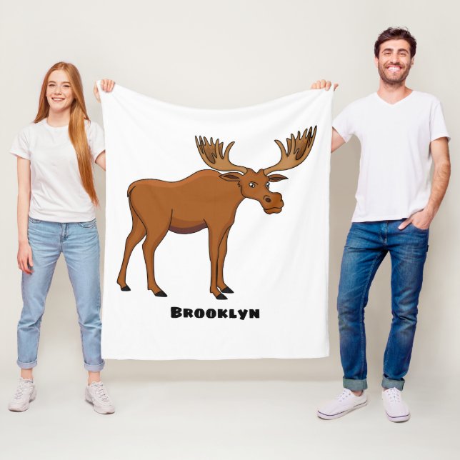 Funny moose cartoon illustration fleece blanket (In Situ)