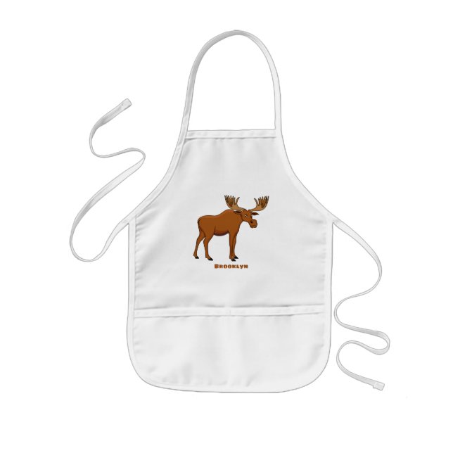 Funny moose cartoon illustration kids apron (Front)