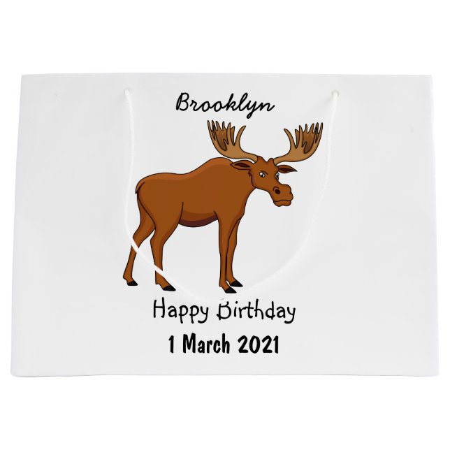 Funny moose cartoon illustration  large gift bag (Front)
