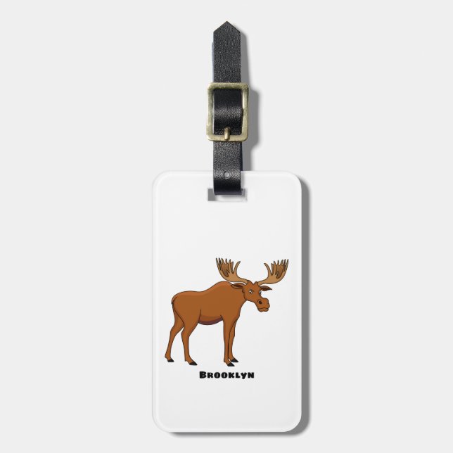 Funny moose cartoon illustration luggage tag (Front Vertical)