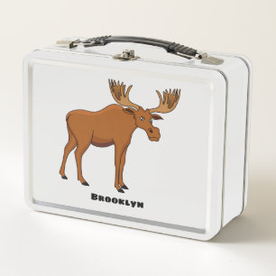 Funny moose cartoon illustration metal lunch box