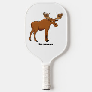 Funny moose cartoon illustration  pickleball paddle