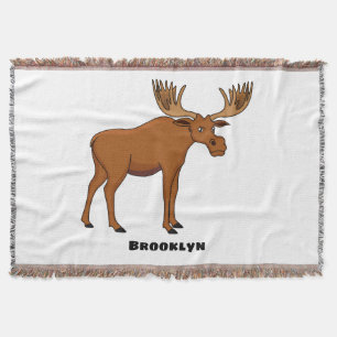 Funny moose cartoon illustration throw blanket