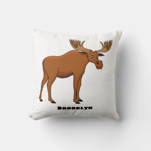 Funny moose cartoon illustration throw pillow