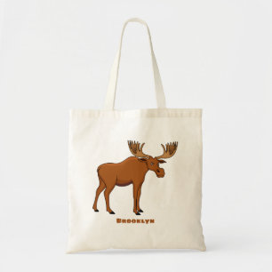 Funny moose cartoon illustration tote bag