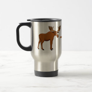 Funny moose cartoon illustration travel mug