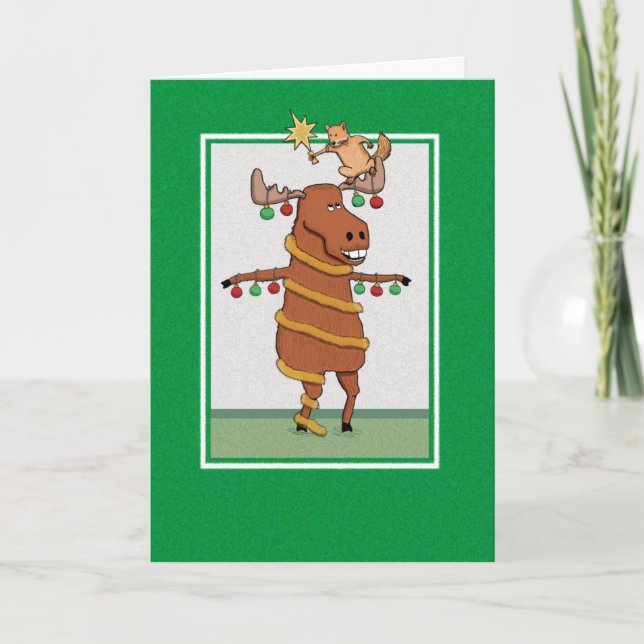Funny Moose Christmas Tree Holiday Card (Front)