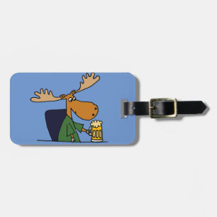 Funny Moose Drinking Beer Cartoon Luggage Tag