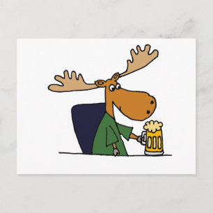 Funny Moose Drinking Beer Cartoon Postcard