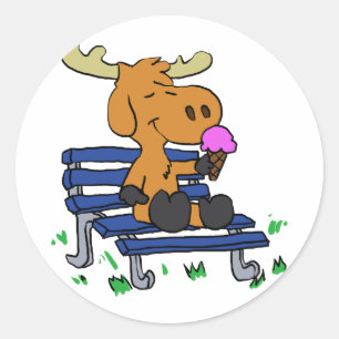 Funny moose eating ice cream choose back colour classic round sticker