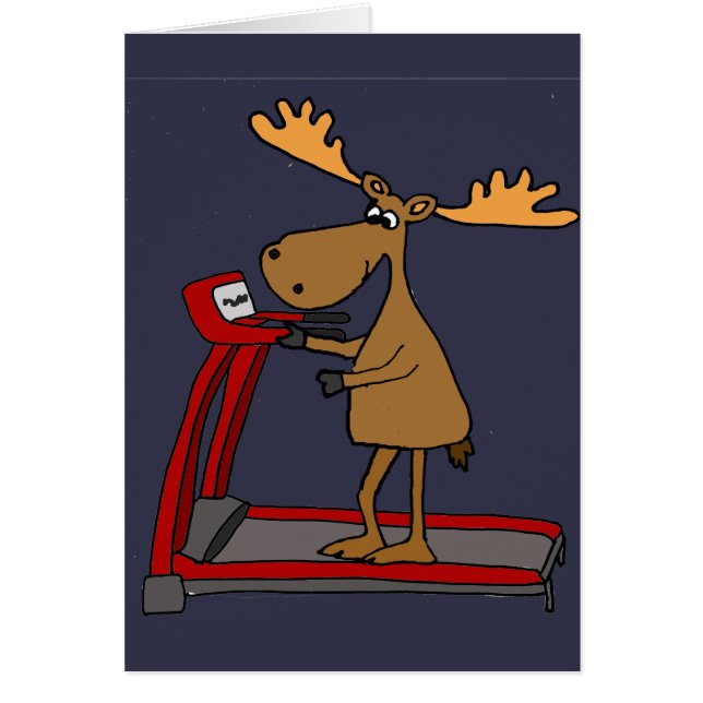 Funny Moose Exercising on Treadmill Cartoon (Front)