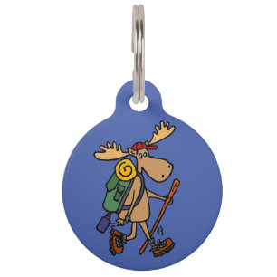 Funny Moose Hiking Pet Tag