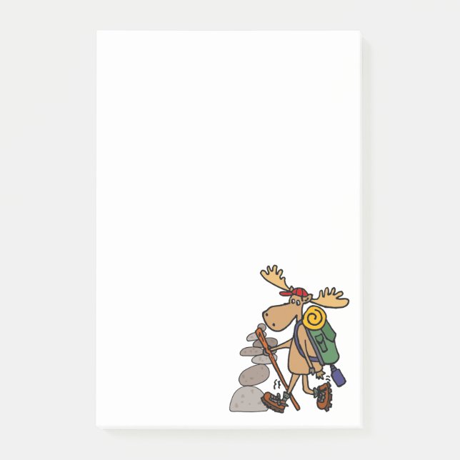 Funny Moose Hiking with Cairn Cartoon Post-it Notes (Front)