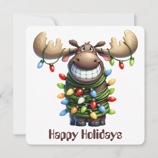 Funny Moose Holiday Greeting Card (Front)