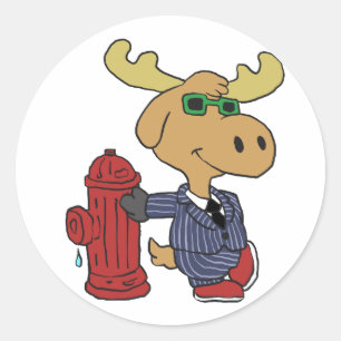Funny Moose in blue suit   choose background colou Classic Round Sticker