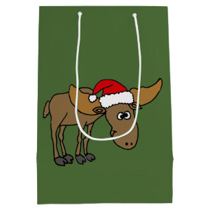 Funny Moose in Santa Hat Christmas Gift Bag