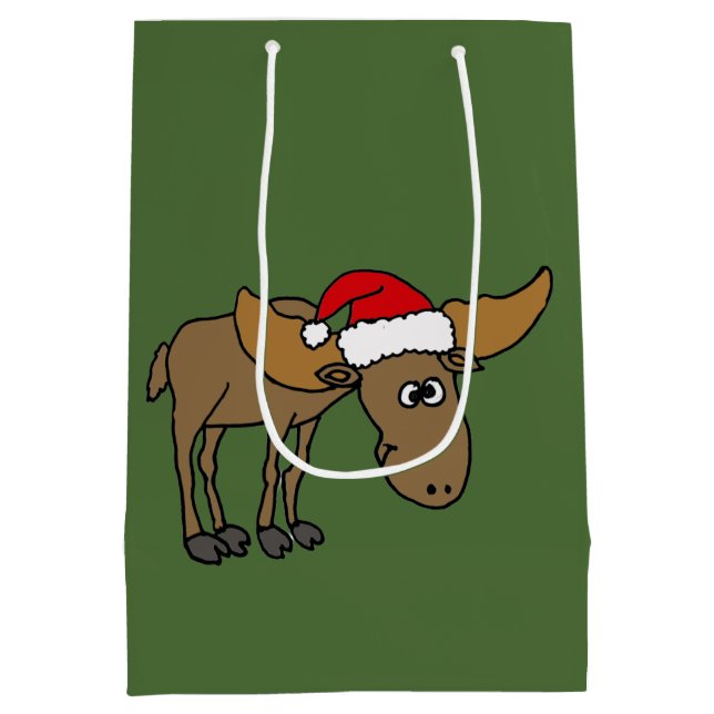 Funny Moose in Santa Hat Christmas Gift Bag (Back)